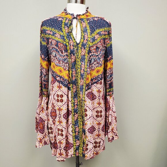 Altar'd State Women's Bohemian Flare Sleeved Mini Dress Sz Large Tunic Spring - Picture 1 of 10